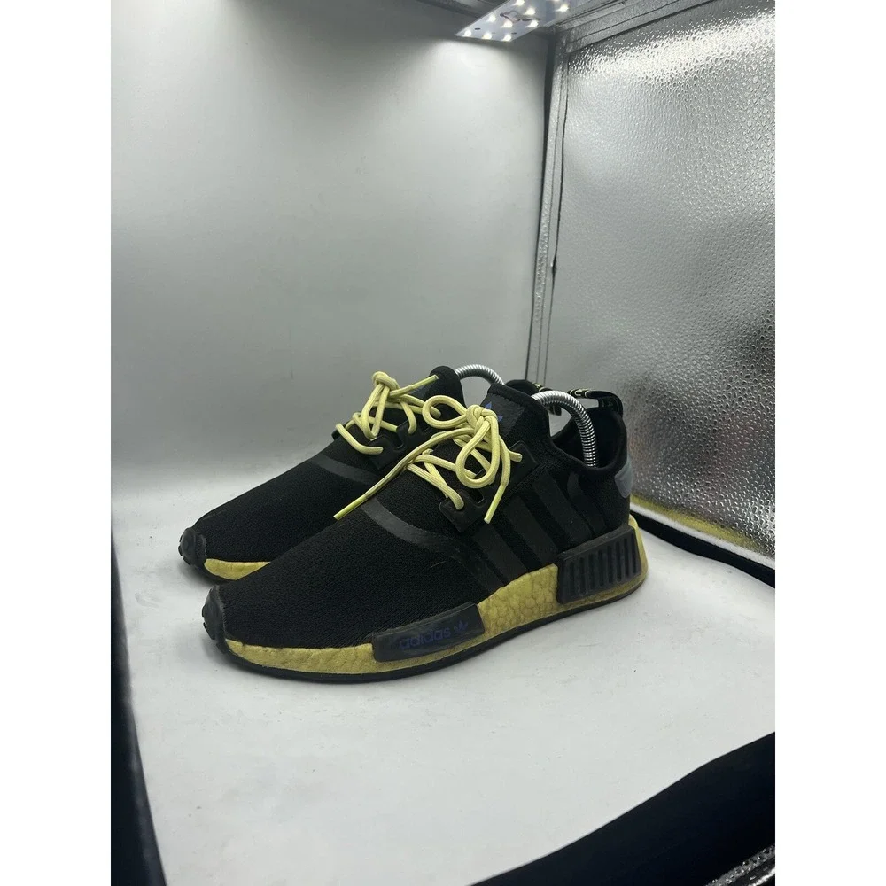 Adidas NMD R1 Running Shoes Size 7Y‎ W 8.5 Black Pulse Yellow GW6018